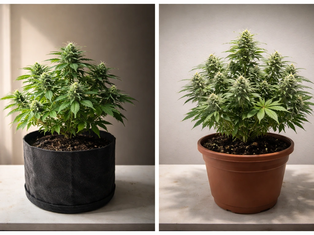 Side-by-side plants: photoperiod under 12/12 light contrast and an autoflower progressing to flowering in different pots